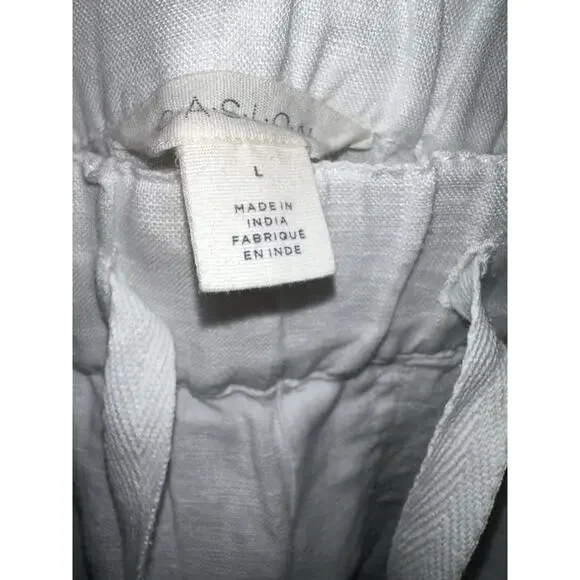 Caslon White Track Style Tulip Hem 100% Linen Drawstring Pants Size L Large NWT - Picture 4 of 7